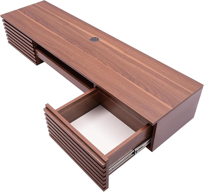 Wall Mounted Desk 60x15.5x9.5 Inch Wall Mount Office Desk with Pull Out Drawer Wall Organizer Table Max. Load Bearing 120lbs (Brown)