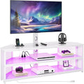Rolanstar TV Stand with Mount and Power Outlet Swivel TV Stand with LED Lights for 32/45/55/60/65/70 inch TVs White Entertainment Center Media Console with Height Adjustable Mount