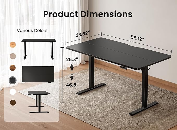 BANTI 55 × 24 Inches Standing Desk Ergonomic Electric Height Adjustable Sit and Stand Up Computer Office Desk with Splice Board Black Frame/Black Top