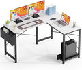 L Shaped DeskCorner Computer Desk Sturdy Metal Frame CPU Stand Side Bag Reversible for Home Office Small Place (White50 Inch)