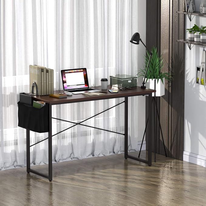Tangkula Computer Desk with Storage Bag Home Office Writing Study Desk Modern Simple Style Laptop Table (47 Coffee)