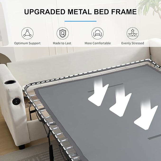 PUREMIND Queen Pull Out Sofa Bed 2-in-1 Velvet Sleeper Sofa with USB &amp Cup Holders 67 Sleeper Loveseat Couch Bed with Folding Mattress Pull Out Couch for Living Room Small Spaces Beige