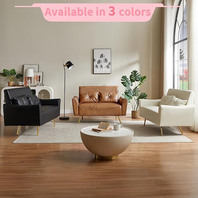 Brelice 48 Faux Leather Loveseat Sofa Modern Small Couch for Small Space with 2 Pillows 2 Seater Couch for Living Room Bedroom Office Apartment (Brown)