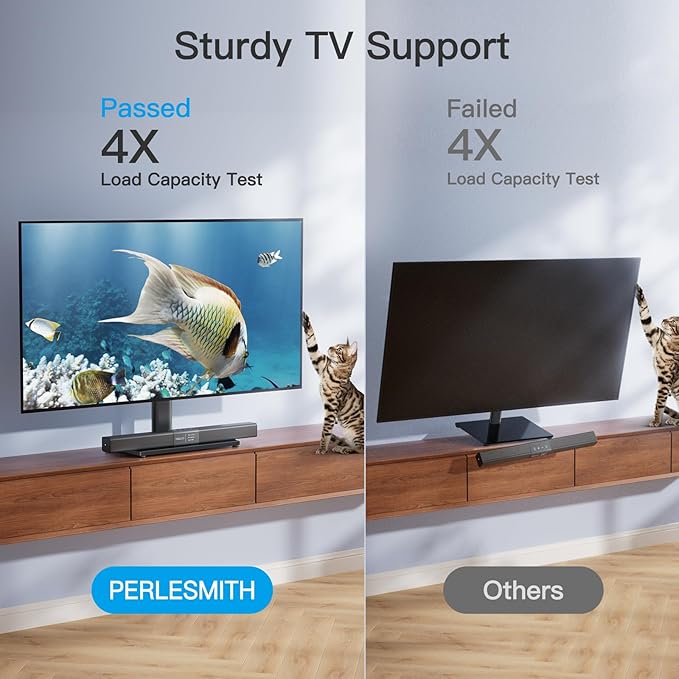 PERLESMITH Universal Swivel TV Stand Legs for 24-60 inch LCD LED TVs Height Adjustable Television Mount Stand with Tempered Glass Base Universal VESA Mount 400×400mm Holds up to 88lbs PSTVS09