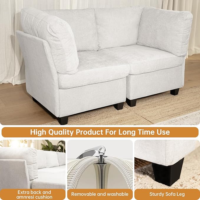 Modern Sofa Modular sectional Cloud Couch with 2 Ottomans 6-seat Chenille deep-seat with Storage and 6 Pillows for Living Rooms bedrooms and Apartments (Beige 2Seater)