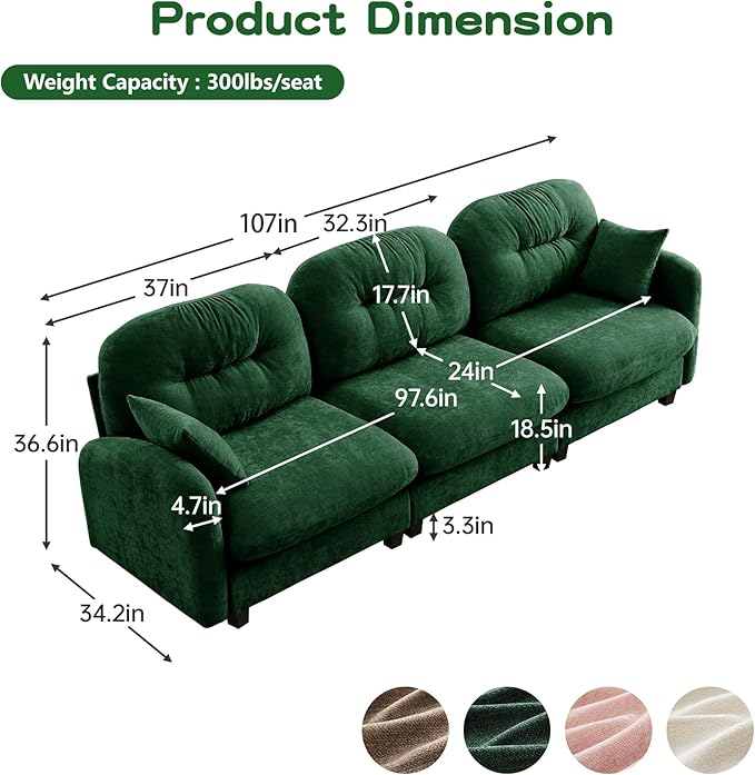 107'' Chenille Modular Sectional Sofa Ultra-Soft Comfort Memory Foam Cloud Couch with Pillows Sectional Couches for Living Room