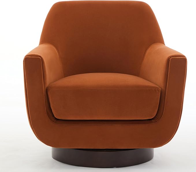 Swivel Chair Velvet Accent Chair Armchair Round Barrel Chair U-shaped Fully Assembled Chair for Living Room Bedroom (Burnt Orange)