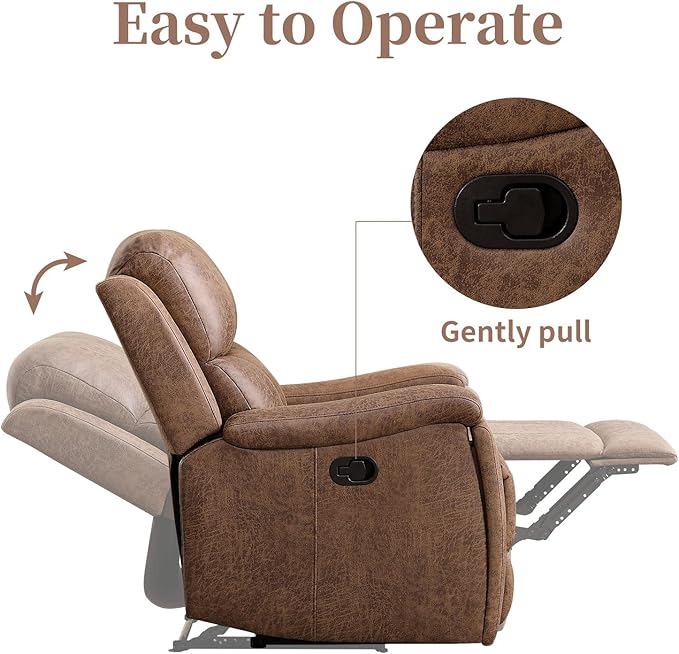 EBELLO Recliner Chair Single Overstuffed Sofa Recliner Breathable Faux Leather Manual Reclining Chairs with Hidden Cup Holder Arm and Back for Adults Living Room Bedroom Light Brown