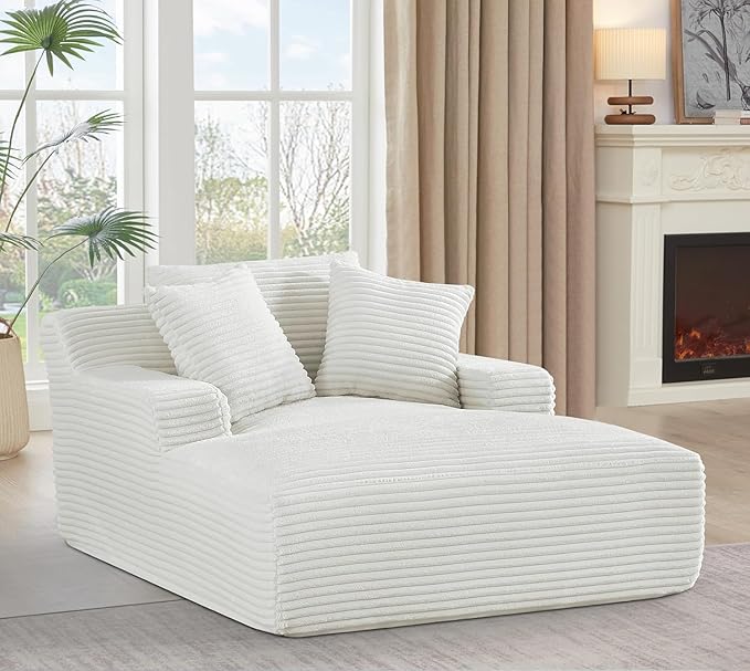 Container Furniture Chamden Oversized Chaise Lounge Chair Modern Corduroy Sofa Bed with Full Foam Cushioning Cozy Convertible Sleeper for Living Room or Bedroom Ivory