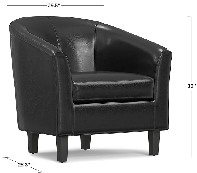 SIMPLIHOME Austin Tub Chair - 30 inch Wide Upholstered Faux Leather Contemporary Accent Chair in Black for Living Room or Office with High Arms Removable Cushion and Wraparound Back Design