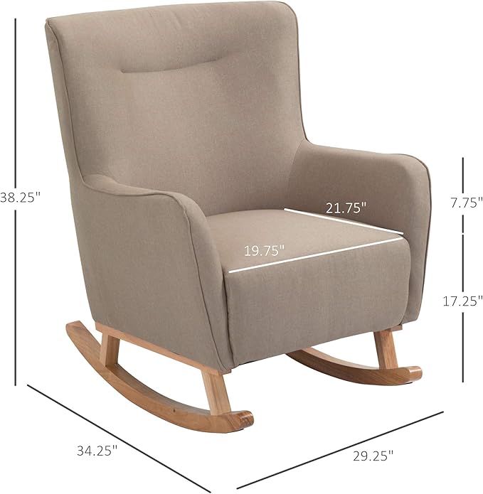 HOMCOM Modern Rocking Chair Sofa Armchair Modern Accent Chair with Thick Padding Winged Back for Living Room or Bedroom Greige