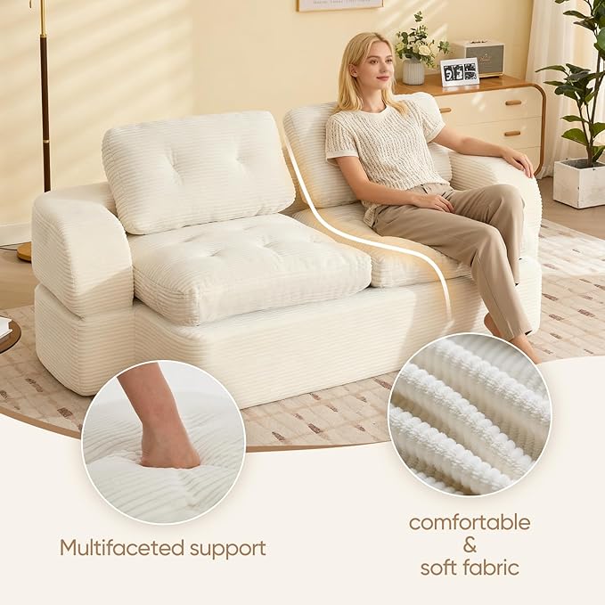 Sofa Bed Couch Convertible Futon Sofa Bed Foldable Boneless Couch No Assembly Love Seat Mattress Sleeper for Living Room Bedroom Apartment Beige