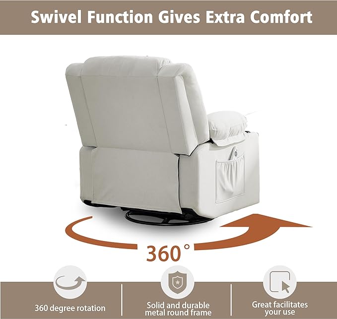 Swivel Rocking Recliner Chair with Massage and HeatOversized Rocker Recliner for Adults Upholstered Fabric Reclining Single Sofa Chair for Living RoomNursery (Beige New)