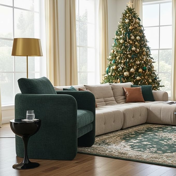 Modern Barrel Accent Chair Mid-Century Beige Chenille Fabric Armchair for Living Room Comfy Upholstered Reading Accent Chairs Single Sofa Chair for Bedroom Waiting Room Office1 PCS Green