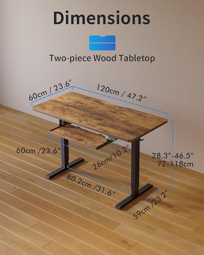 FEZIBO Standing Desk with Keyboard Tray 48 x 24 Inch Adjustable Height Sit Stand Desk with Memory Presets for Home Office Ergonomic Computer Workstation Rustic Brown
