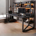 LITFAD Rectangular Wooden Office Desk Modern Computer Desk with Metal Frame and Bookshelf Writing Desk for Home Office - 1 Piece Black 39.4 L x 19.7 W x 59.1 H Desk only