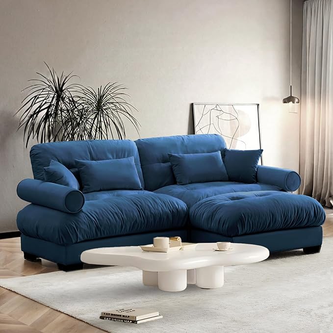 SoarFlash L Shaped Couches for Living Room Small Sectional Sofa Set with Reversible Chaise Modern Designed Sleeper Sofas and Modular Couch Function Suitable for Small Spaces in Apartment Blue