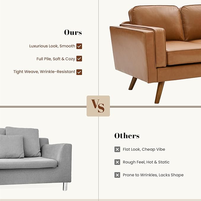 Kingfun Living Room Furniture Sets Loveseat with Ottoman Mid Century Modern Sofa Set Faux Leather Couch with Solid Wood Frame for Living Room &amp Bedroom Brown