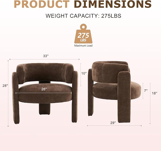 Modern Accent Barrel ChairMid Century Single Armchair with Curved Backrest Upholstered Side Reading Chair with 3 Legs Comfy Sherpa Chair for Bedroom and Living Room (Dark Brown Set of 1)