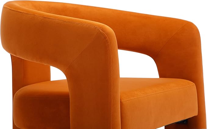 Wahson Orange Dining Chair Set of 5 Velvet Upholstered Modern Barrel Chair Round Dining Chairs with Wooden Legs Assembled Accent Armchairs for Dining Room/Living Room/Bedroom/Side