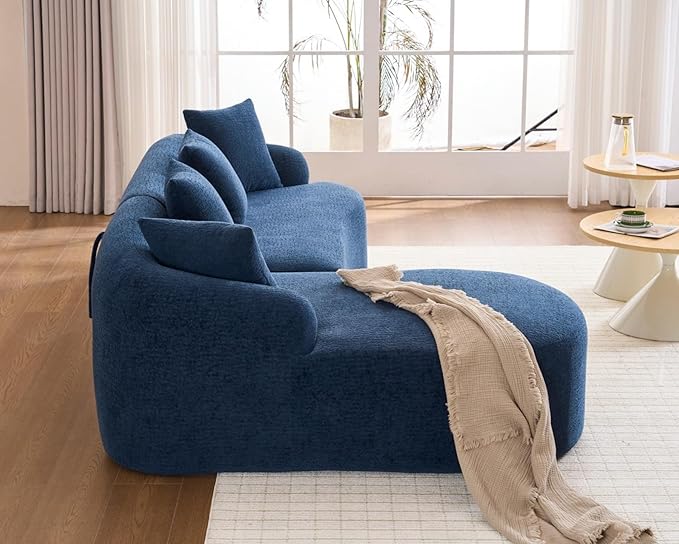 KEIKI L-Shaped Chenille Modular Sectional Couches with Chaise Lounge &amp 4 Pillows 3 Seater Oversized Upholstered Luxury Plush Cloud Sofa for Living Room Apartment Full Sponge Compression