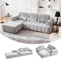 Modular Sectional Sofa with Chaise 104.33 L-Shape Boneless Couch with Pillows and Side Pockets 3-Seater Sectional Couches for Living Room Bedroom Chenille Fabric Grey