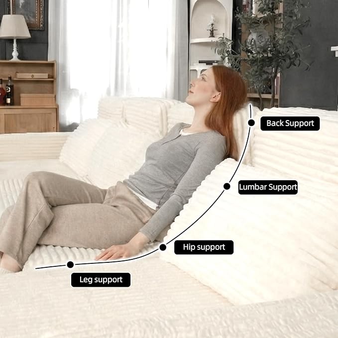 134 Boneless Couch for Living Room Oversized U Shaped Modular Cloud Sofa with Deep Seat Ergonomic Memory Foam Sleeper Chair Comfy Fluffy Corduroy Sectional Couches No Assembly White