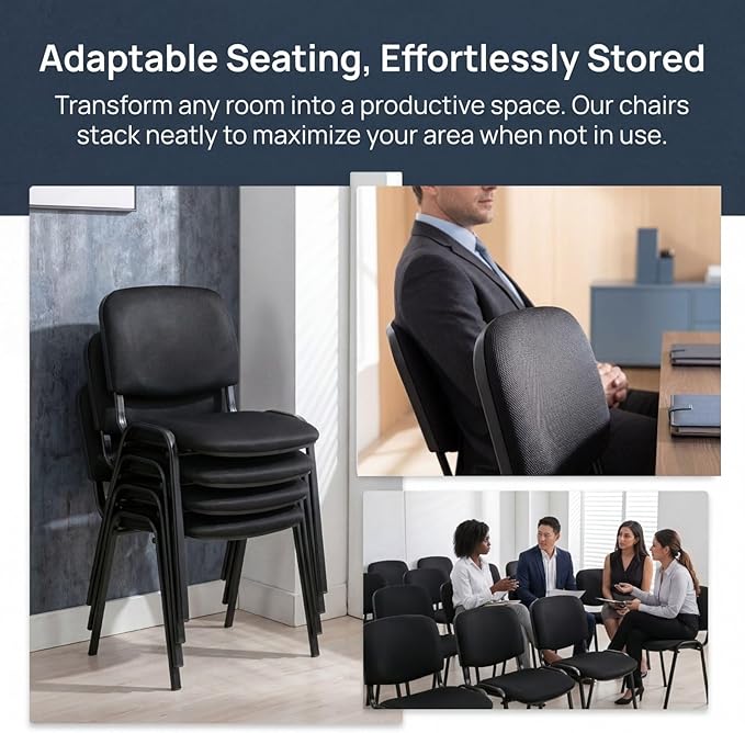 Stackable Mesh Office Chairs Set of 5 Armless Conference Room Chairs No Wheels Waiting Room Guest Chairs with Metal Frame for Reception Training Meeting Event Black