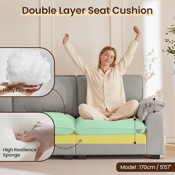 Comfy Cloud Couch Ottoman Moveable Grey Modular Sectional Sofa