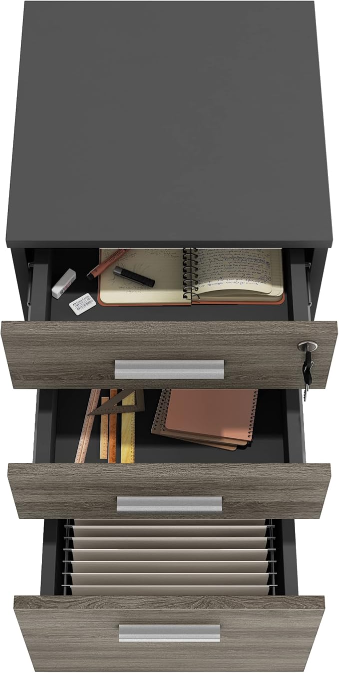 Modern Design Lazio File Cabinet Filing Cabinets for Home Office Drawers for Under Desk Locking 3 Drawer Rolling Wood Filing Cabinet with Lock Black and Grey by Crafts and Comfort