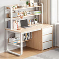 CraftThink Writing Desk Rectangular Study Table with 3-Drawer and Storage Shelves Computer Desk Work Table with Hutch for Home Office Without Chairs (Grey Desk 39.5 L x 19 W x 56.5 H)
