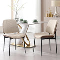 BV Dining Chairs Set of 2 PU Leather Armless Kitchen Chair in Modern Walnut Style Mid Century Bentwood Side Chair with Metal Legs Retro Accent Guest Chair for Kitchen Dining Room(Beige)