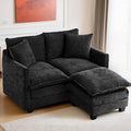 50 Loveseat Sofa with Ottoman| Chenille L Shape Love Seat Couch with 2 Pillows | 27.16 Deep Seat for Small Spaces Bedroom Dorm Apartment | Black