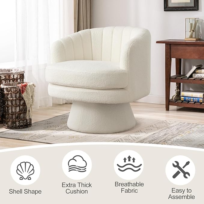 INZOY Swivel Accent Chair with Armrest Set of 2 Sherpa Teddy Barrel Vanity Chairs Modern 360 Degree Swivel Chair with Curve Back Armchair for Living Room Bedroom Small Spaces (Beige)