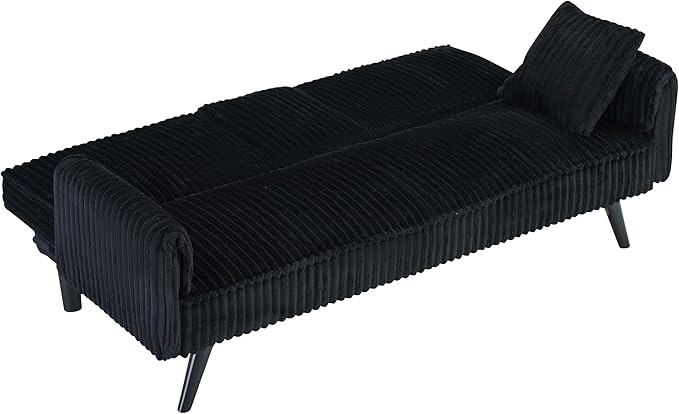 72'' Fabric Loveseat Sofa Comfy Corduroy Couch with 2 Embedded Teacup Holders 2 Seater Sofa with Adjustable Backrest Modern Small Convertible Futon Sofa Bed for Living Room Apartment (Black)