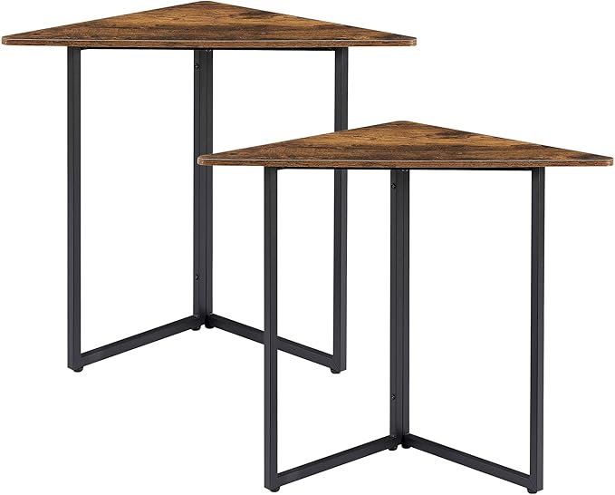 VECELO Corner DeskOffice Tables for Living Room for Small Space Triangle Computer Desk with Steel Frame Corner Shelves with Metal Frame Writing Desk for Workstation Classic Brown 31.1 2 Set