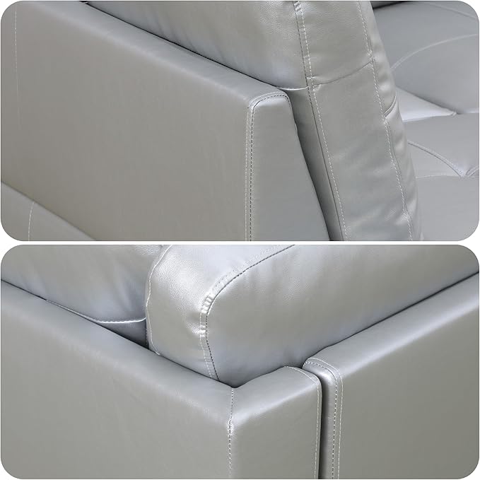 103.5 Inch Modern L-Shaped Couch PU Leather Sectional Sofa with Chaise Lounge 4-Seater Couch with Accent Pillows for Living Room Apartment Silver