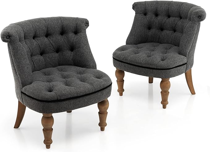 Giantex Accent Chair Set of 2 Single Sofa Chair with Tufted Backrests Beech Wood Legs Mid Century Corner Chairs Armless Slipper Chairs for Living Room Study Bedroom Reception Gray