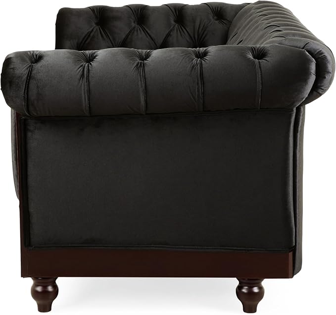 LUMISOL 59 Chesterfield Loveseat with Rolled Arms Modern Velvet Sofa 2-Seater Tufted Couch with Nailhead and Solid Wood Legs for Living Room Bedroom Office Black