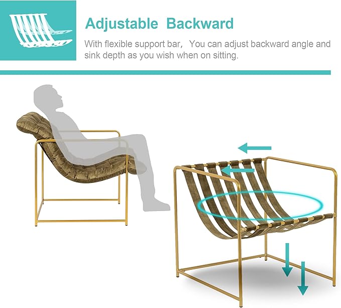 GIA Mid Century Modern Sling Accent Chair for Living Room Bedroom and Office Set of 1 Upholstered in Green Velvet Fabric with Gold Metal Base