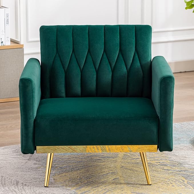 Paddie Modern Velvet Single Sofa Chair with Ottoman Accent Living Room Chairs with Adjustable Armrests Upholstered Tufted Lounge Chair for Home Bedroom Office