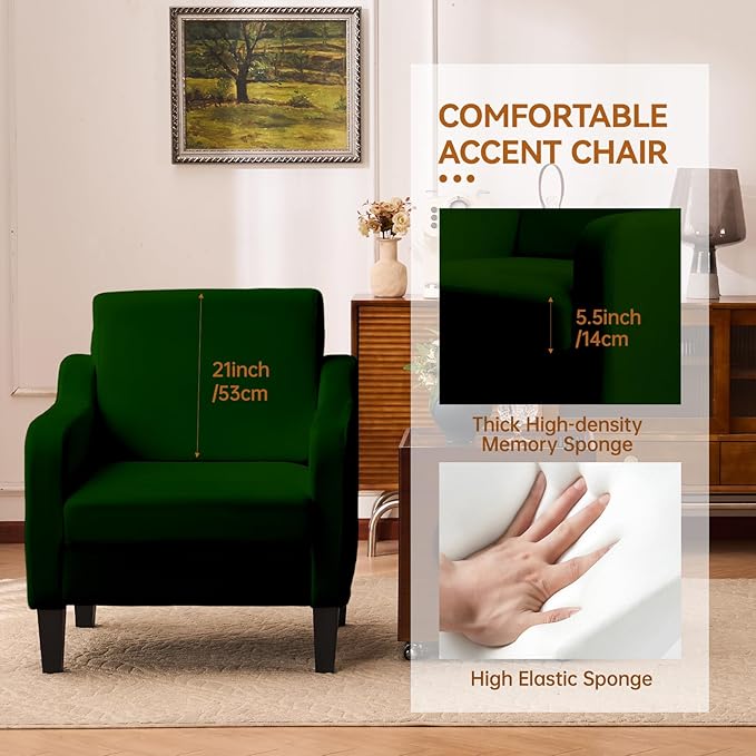 Accent Chair for Living Room Modern Velvet Living Room Chairs with Wide Backrest Upholstered Comfy Chair with Cushion Oversized Sofa Chair with Wood Legs Single Armchair Green