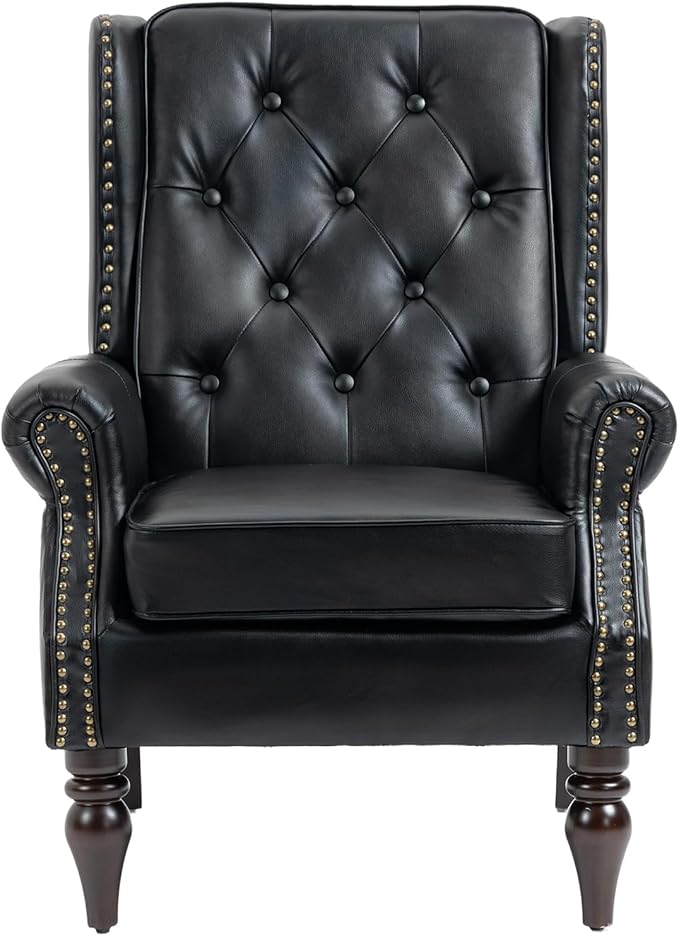 Modern Living Room Armchair Mid Century Accent Chair with Rolled Arms and Tufted BackUpholstered PU Leather Sofa Leisure Chair for Living Room/Bedroom/Office/Club