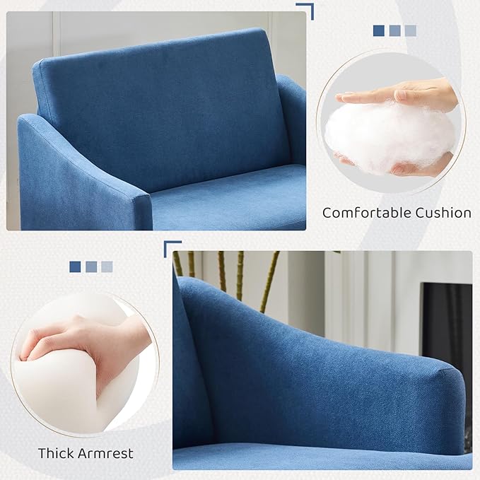 Bezseller 41 Oversized Accent Chair Comfy Living Room Chair with 2 Pillows Upholstered Mid Century Modern Armchair with Deep Seat Reading Chair for Bedroom Apartment Office Blue