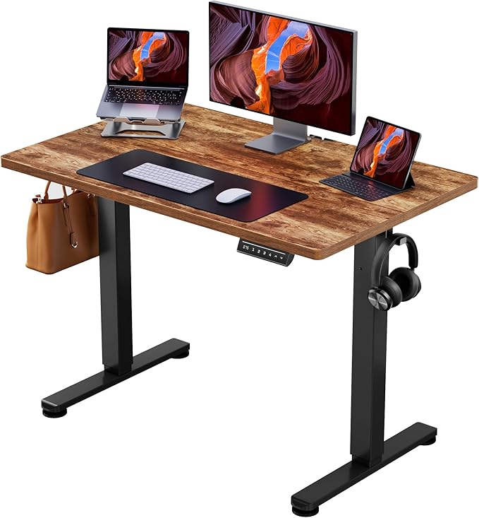 ErGear Height Adjustable Electric Standing Desk 44 x 24 Inches Sit Stand up Desk Memory Computer Home Office Desk Vintage Brown