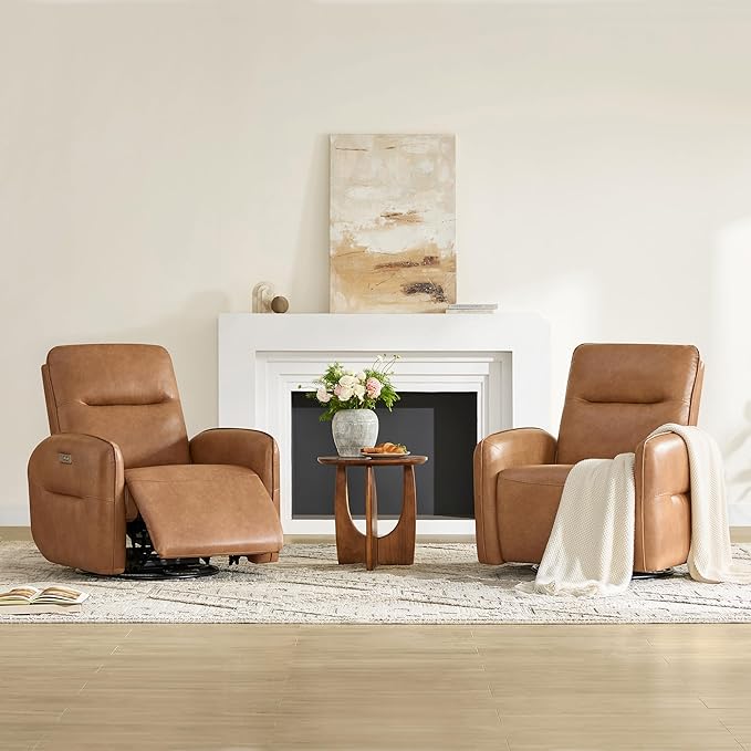 CHITA Faux Leather Power Recliner Chair Swivel Glider Recliner for Adults Nursery Rocking Chair with USB &amp Type-C Charging for Living Room Bedroom Camel