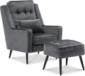 MCombo Velvet Accent Chair with Ottoman Modern Armchair for Small Space Living Room Office Reception Fabric 4278 (Dark Grey)