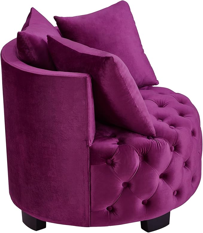 Velvet Accent Lounge Chair - 31.25''W Upholstered Button Tufted Velvet Barrel Chair with 3 Pillows with Button Tufted Modern Round Club Chair Reading Sofa Chair (Violet)