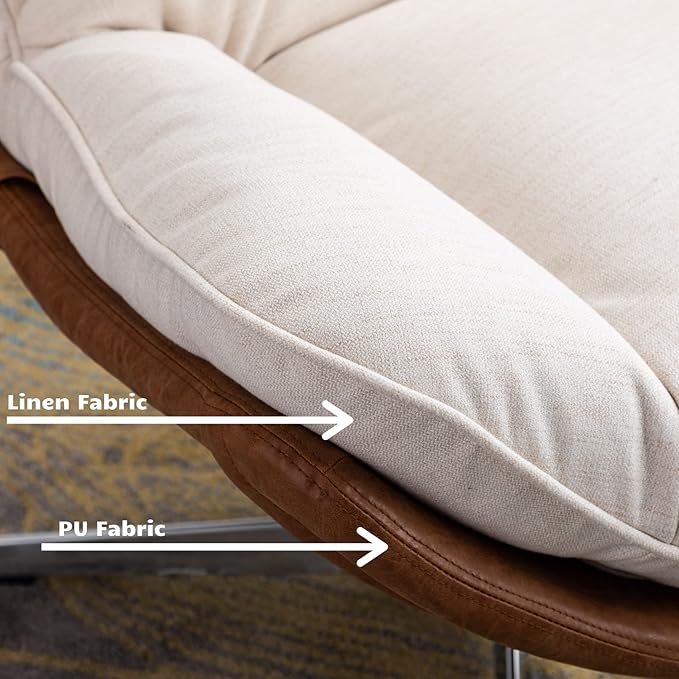 HEAH-YO Swivel Accent Chairs Set of 2 Modern Living Room Chairs with Backrest Upholstered Linen Armless Reading Chairs for Bedroom Beige