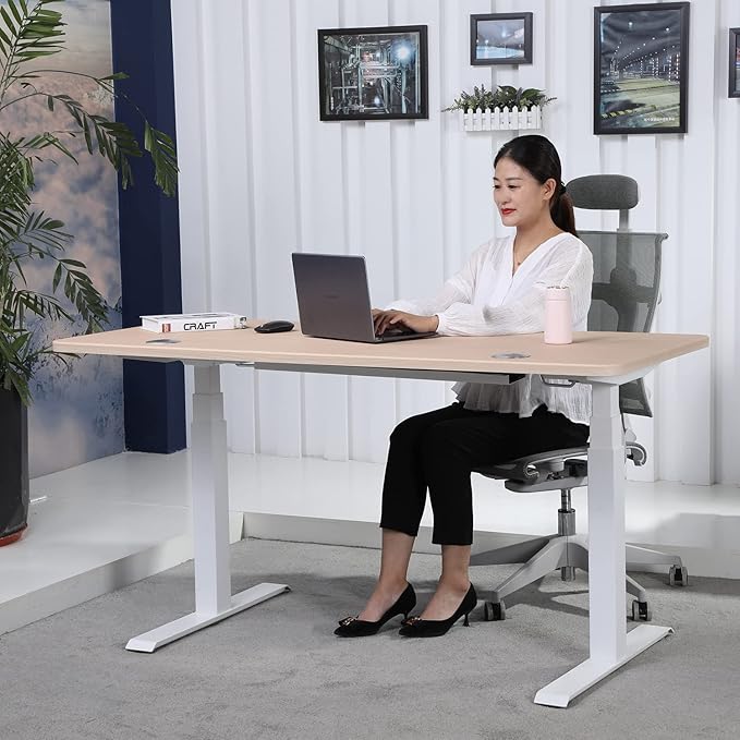 ApexDesk K Series 60 x 27 Electric Height Adjustable Standing Desk with LED Memory Controller (Light Oak)